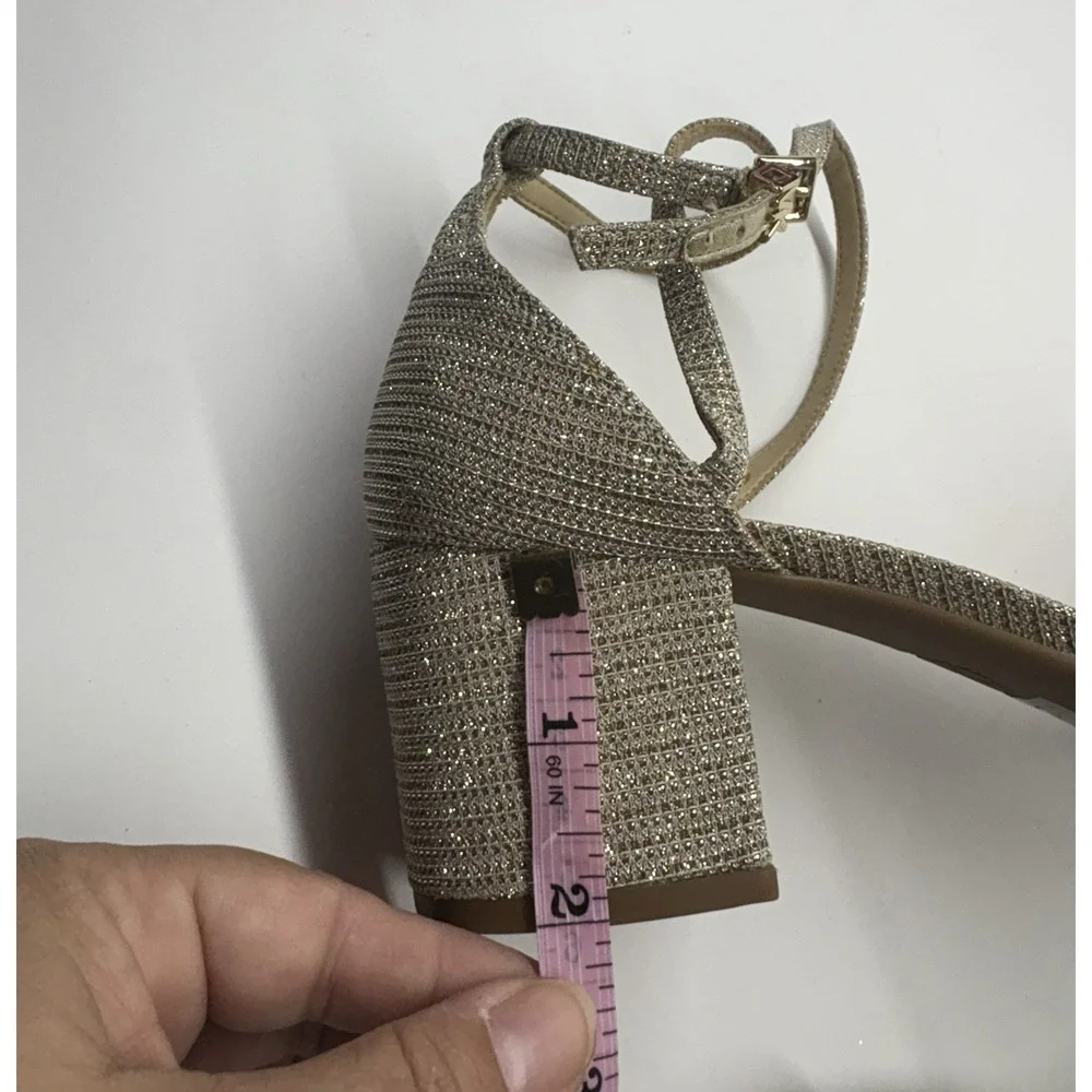 Michael Kors Serena Flex Ankle Strap Dress Sandals Women 10M Block Heel Gold
